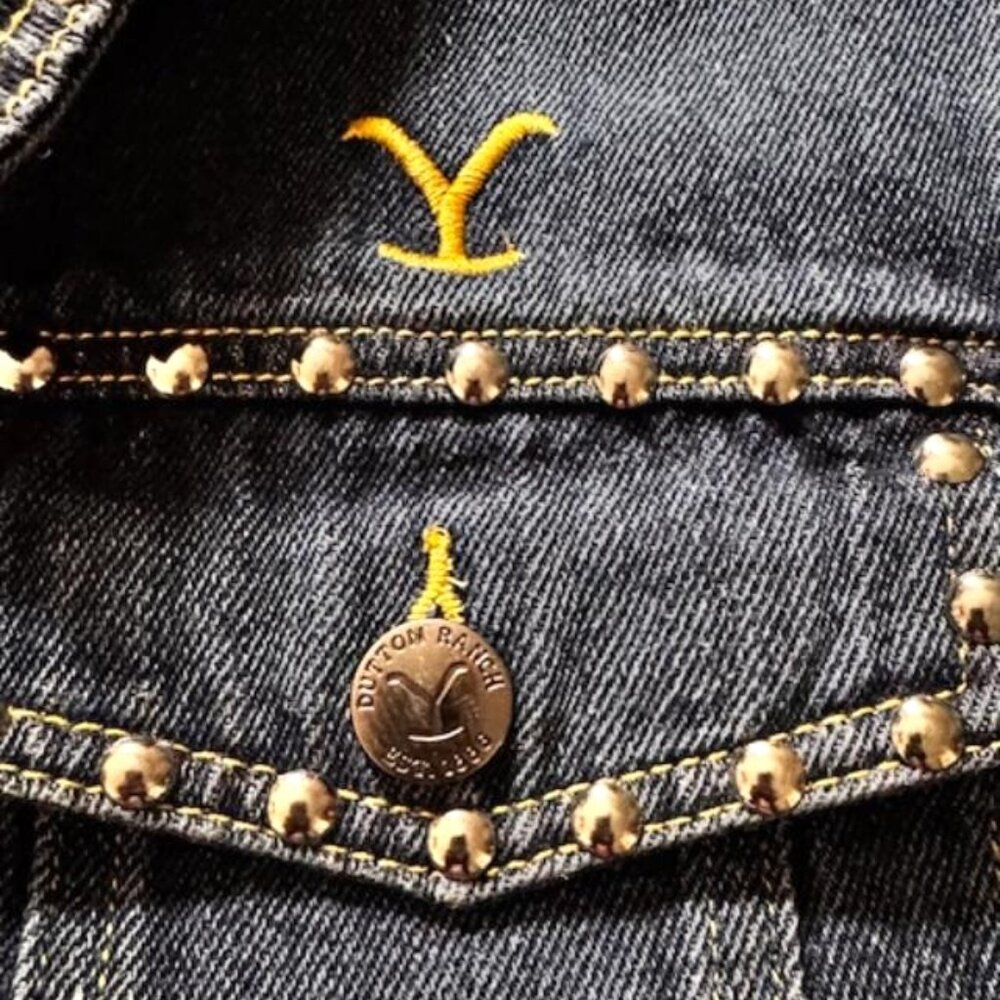 Yellow Stone Dutton Ranch Fringe Studded Denim Jacket Cowgirl Western - Picture 8 of 14